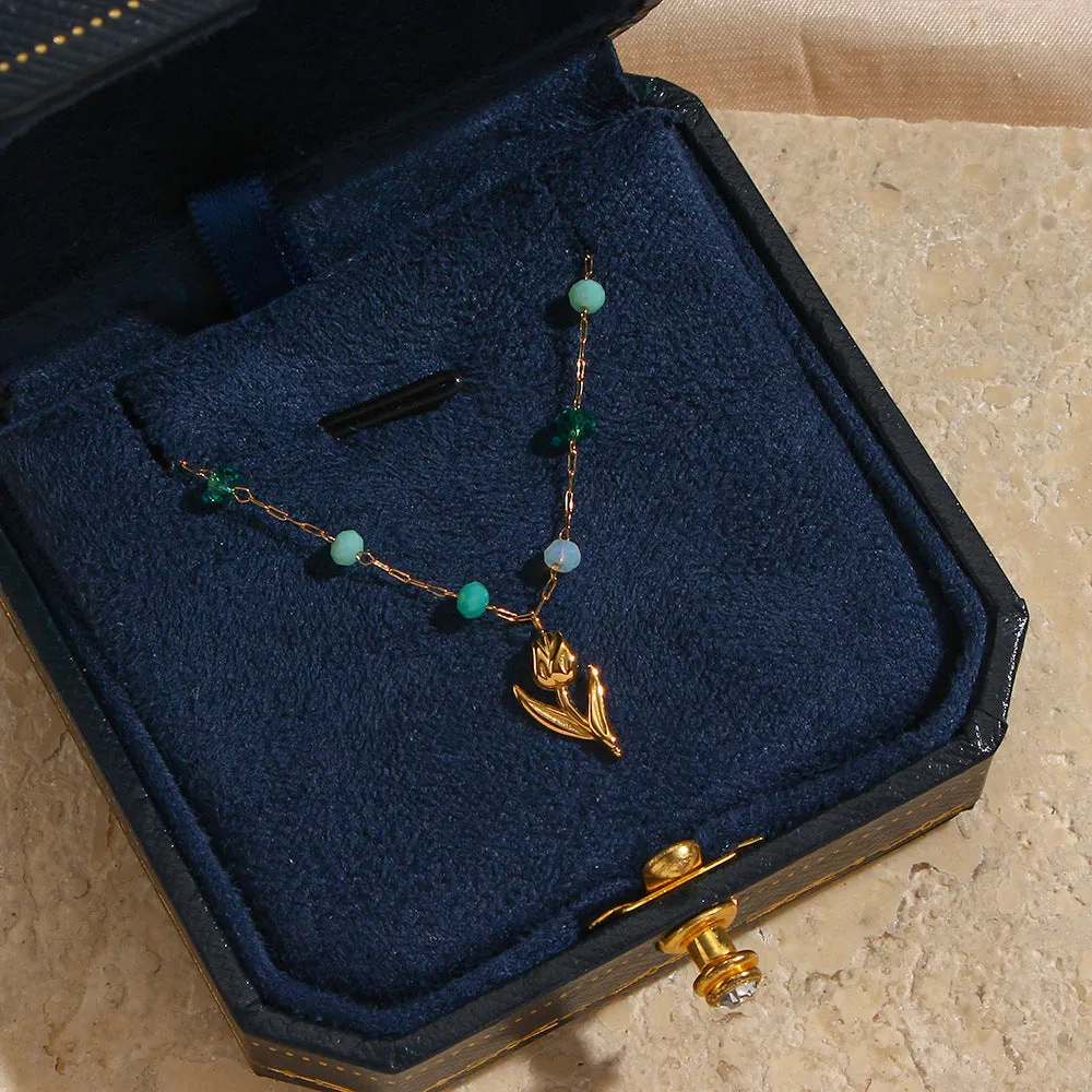 Wholesale Stainless Steel Colorful Beads Tulip Necklace