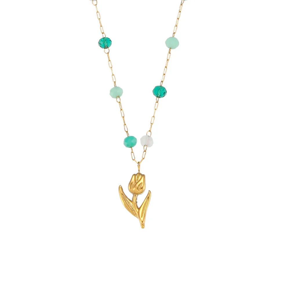 Wholesale Stainless Steel Colorful Beads Tulip Necklace