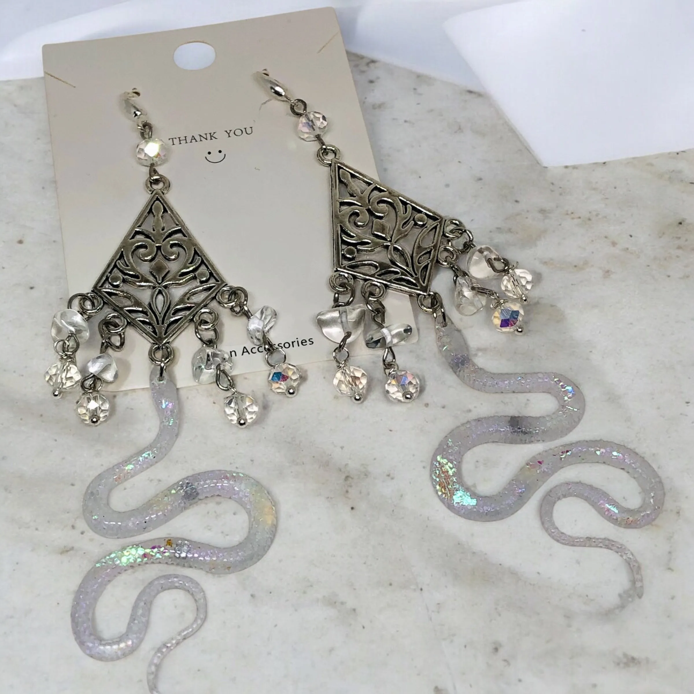 Year of the Snake Pearlescent Chandelier Bohemian Earrings